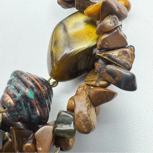 Vintage Rustic Boho Cross Statement Necklace Tiger Eye - Picture 9 of 15